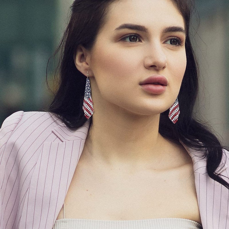 Madison Tyler Americana Collection USA Stars | Stripes Flag Chain Stud Earrings for Women - Image 2